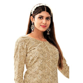 Khaki Printed Cotton Long Kurti for Women